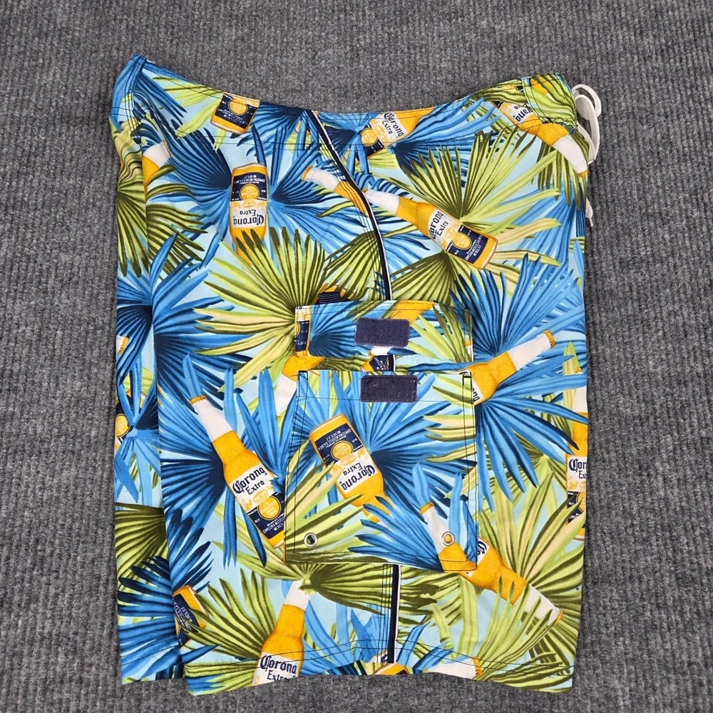 Corona Extra Mens Tropical Palm Beer Bottle Board Shorts Blue Green‎ Size 36
